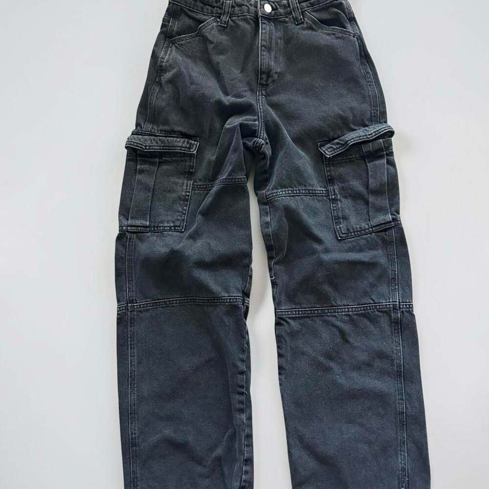 H&M Divided Baggy Cargo Pants Faded Black Wide Leg Women's Size 4